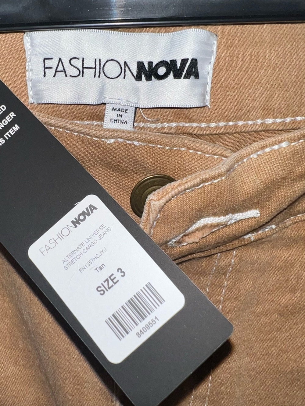 NWT Fashion Nova Tan Alternate Universe Stretch Cargo Jeans - Picture 11 of 13